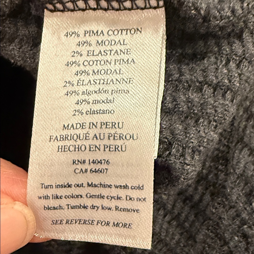 Faherty Charcoal Waffle Henley Long Sleeve Button Neckline Raw Hem Size L - Picture 10 of 13